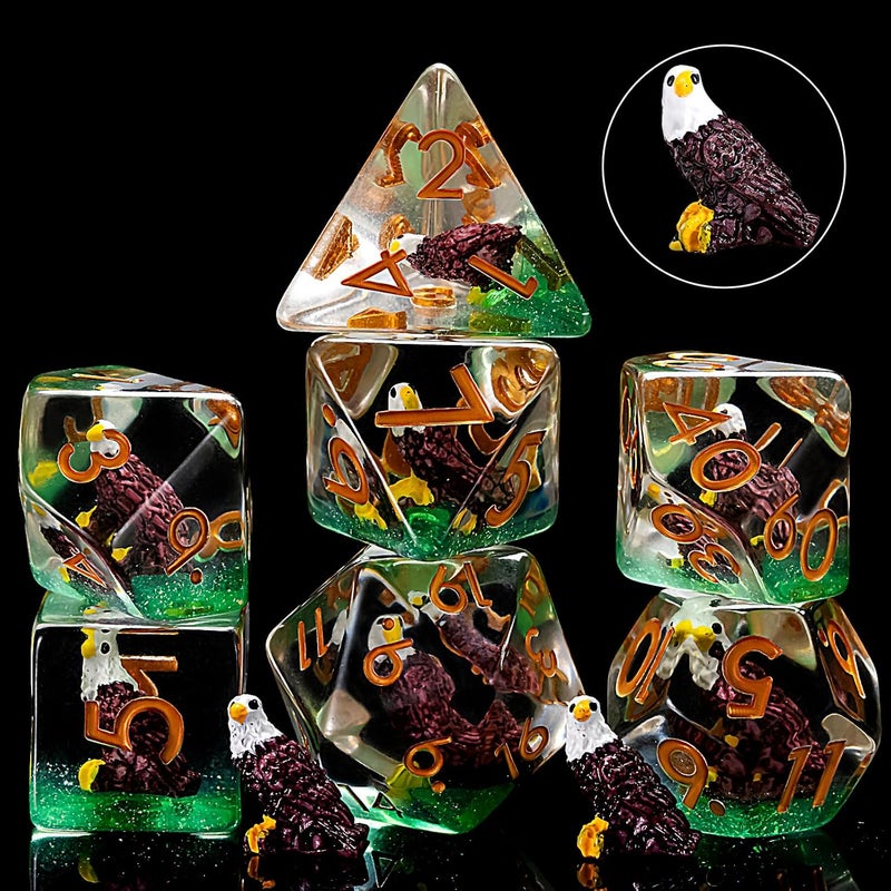 weyano Eagle DND Animal Resin D&D Dice Set, 7pcs Polyhedral Dice (D4, D6, D8, D10, D12, D20, D%) for Dungeons and Dragons, RPG, MTG, Role Playing Games - Image 1